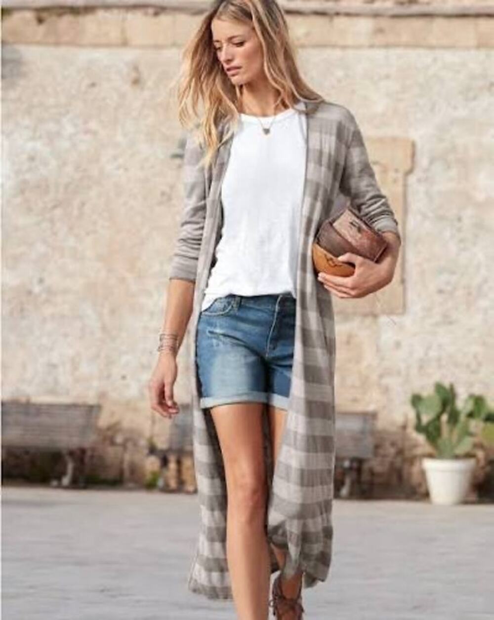 Garnet Hill 100% Linen Chevron Gray Stripe Duster Sweater LongSleeve Lagenlook M